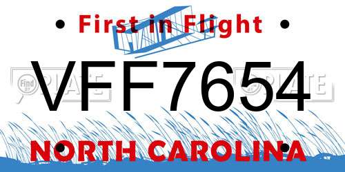 VFF7654 North Carolina License Plate