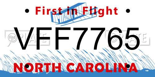 VFF7765 North Carolina License Plate