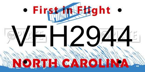 VFH2944 North Carolina License Plate