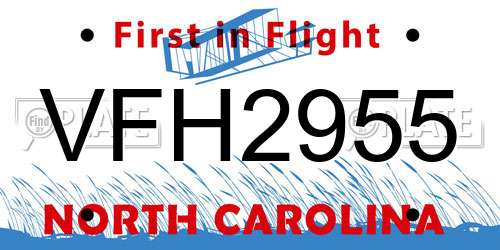 VFH2955 North Carolina License Plate