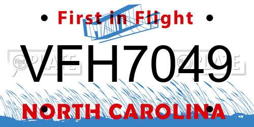 VFH7049 North Carolina License Plate