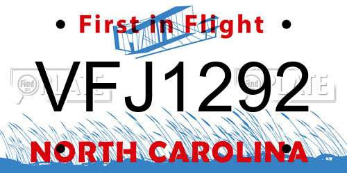 VFJ1292 North Carolina License Plate