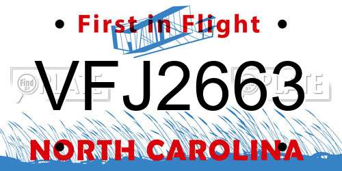 VFJ2663 North Carolina License Plate