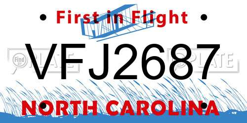 VFJ2687 North Carolina License Plate