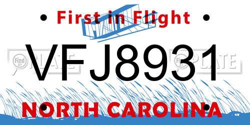 VFJ8931 North Carolina License Plate