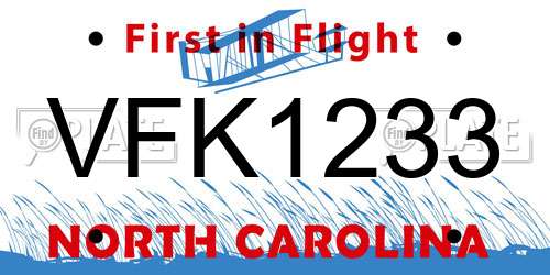 VFK1233 North Carolina License Plate