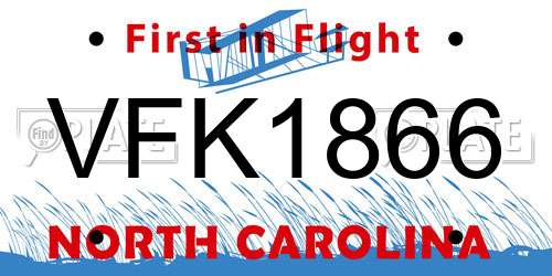 VFK1866 North Carolina License Plate