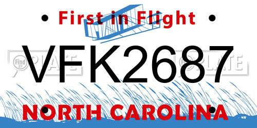 VFK2687 North Carolina License Plate