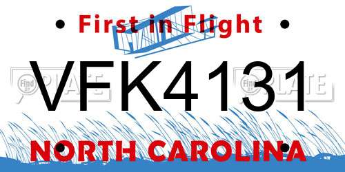 VFK4131 North Carolina License Plate