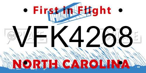 VFK4268 North Carolina License Plate