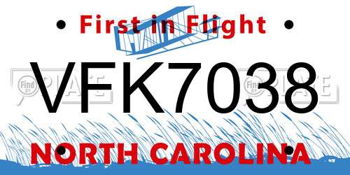 VFK7038 North Carolina License Plate
