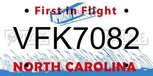 VFK7082 North Carolina License Plate