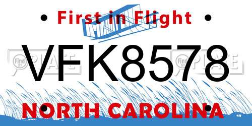 VFK8578 North Carolina License Plate