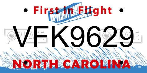 VFK9629 North Carolina License Plate