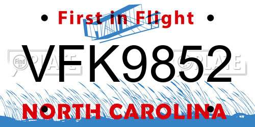 VFK9852 North Carolina License Plate