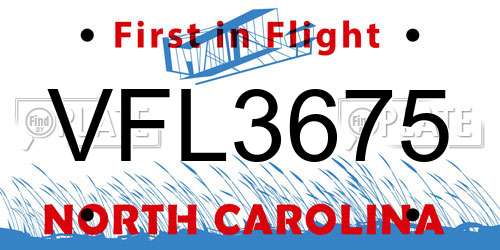 VFL3675 North Carolina License Plate