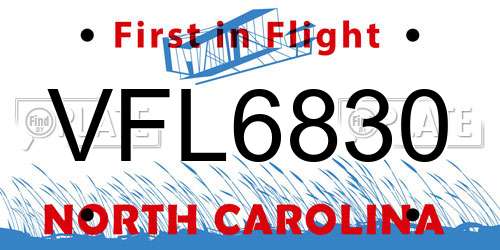 VFL6830 North Carolina License Plate