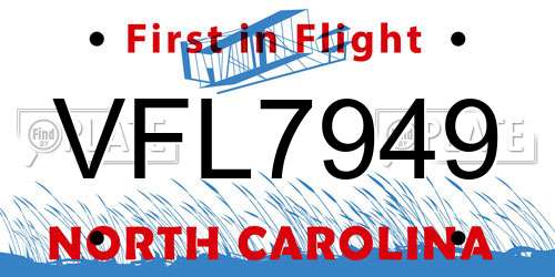 VFL7949 North Carolina License Plate