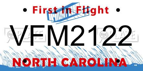 VFM2122 North Carolina License Plate