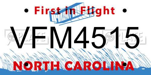 VFM4515 North Carolina License Plate