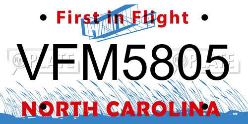 VFM5805 North Carolina License Plate