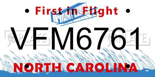 VFM6761 North Carolina License Plate