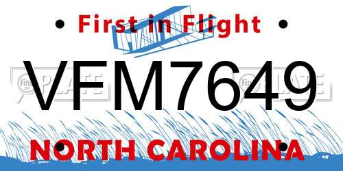 VFM7649 North Carolina License Plate
