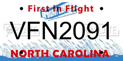 VFN2091 North Carolina License Plate