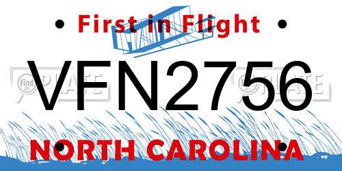 VFN2756 North Carolina License Plate
