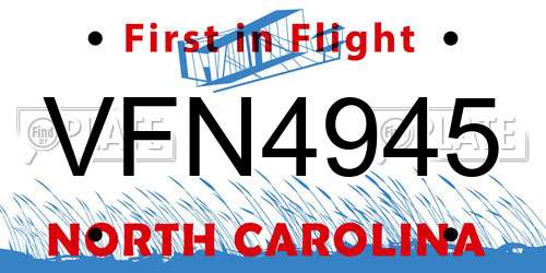 VFN4945 North Carolina License Plate