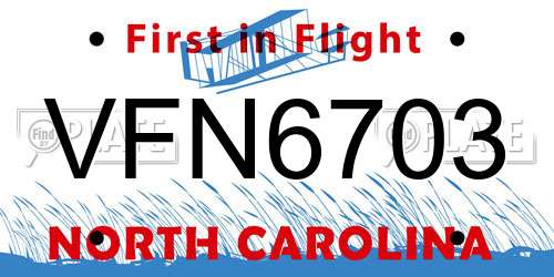 VFN6703 North Carolina License Plate