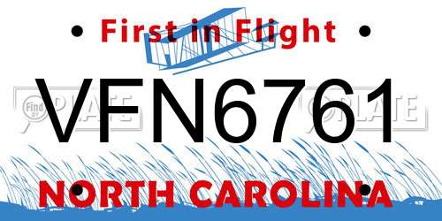 VFN6761 North Carolina License Plate