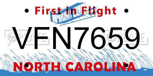 VFN7659 North Carolina License Plate