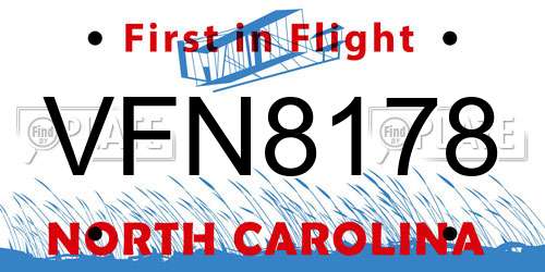 VFN8178 North Carolina License Plate