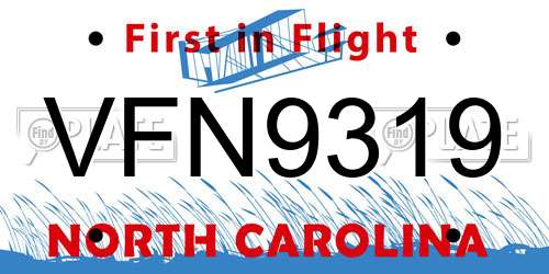 VFN9319 North Carolina License Plate