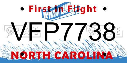 VFP7738 North Carolina License Plate