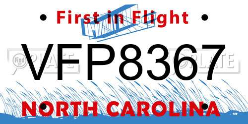 VFP8367 North Carolina License Plate