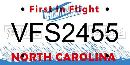 VFS2455 North Carolina License Plate