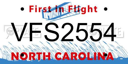 VFS2554 North Carolina License Plate