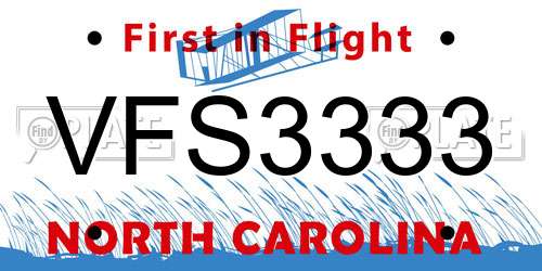 VFS3333 North Carolina License Plate