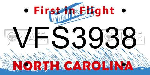 VFS3938 North Carolina License Plate