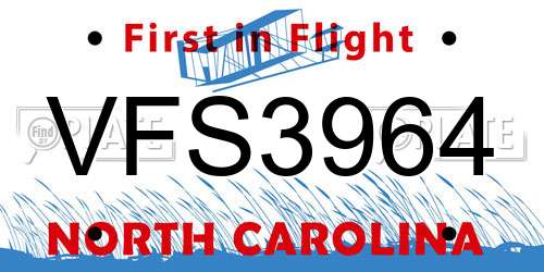 VFS3964 North Carolina License Plate