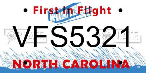 VFS5321 North Carolina License Plate