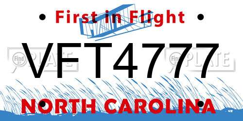 VFT4777 North Carolina License Plate