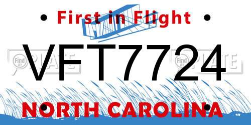 VFT7724 North Carolina License Plate