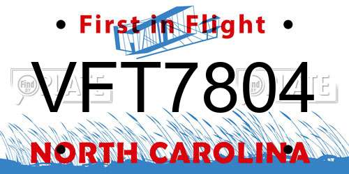 VFT7804 North Carolina License Plate