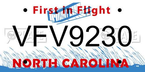 VFV9230 North Carolina License Plate