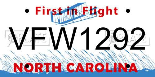 VFW1292 North Carolina License Plate