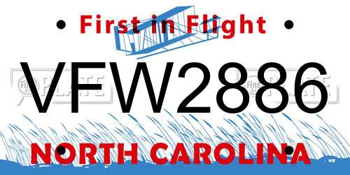 VFW2886 North Carolina License Plate