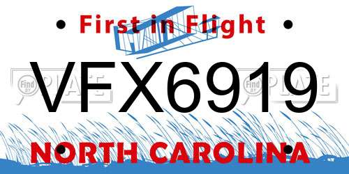 VFX6919 North Carolina License Plate